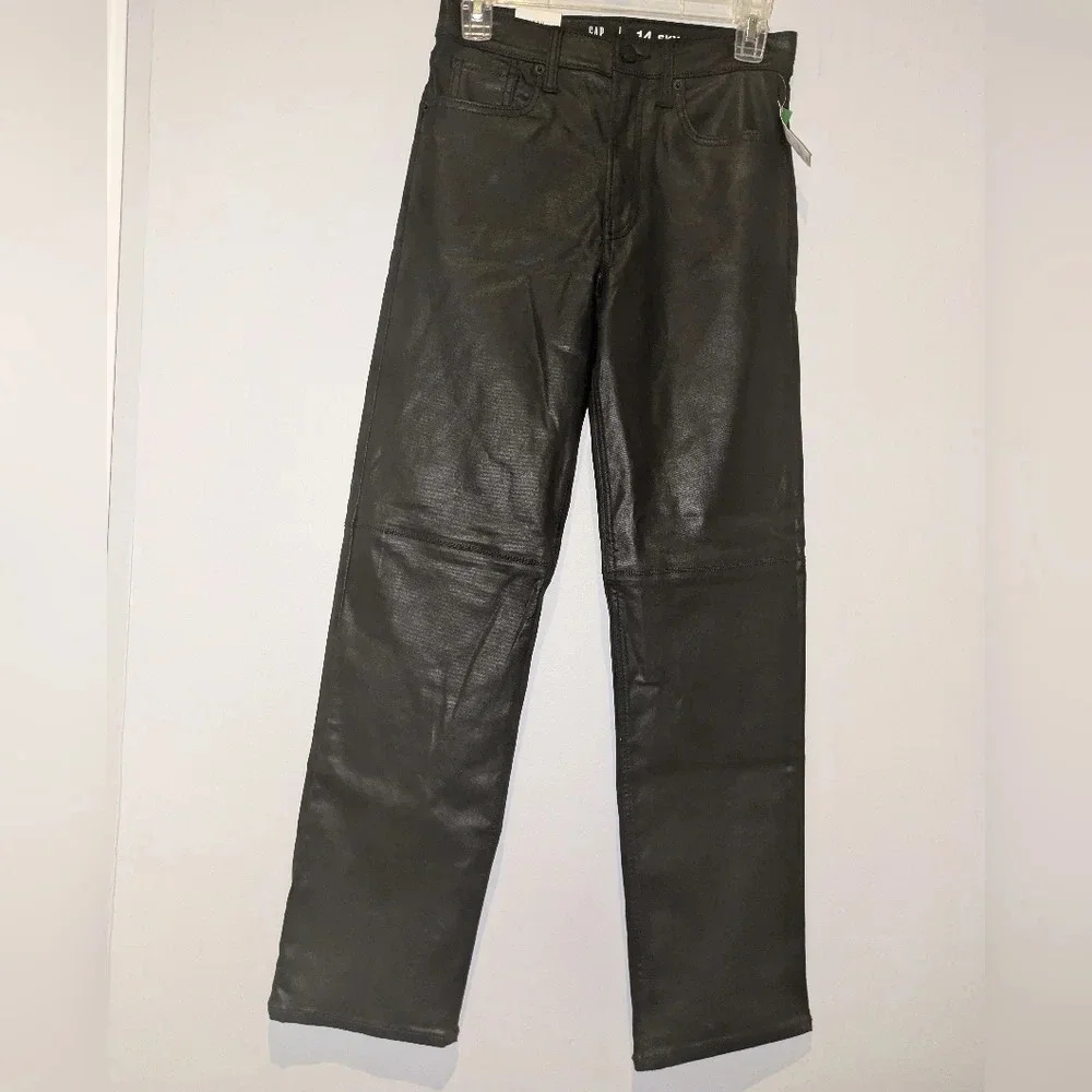 NWT GAP Teen Sky High 90s Loose Black Faux Leather Pants Size Teen 14